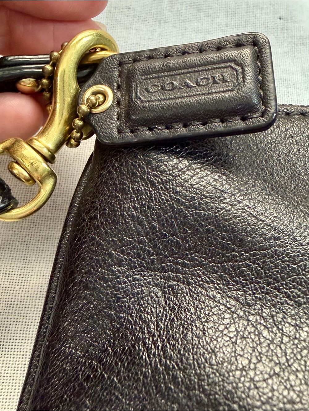 Coach Black Leather Wristlet Clutch with Gold Logo - Picture 4 of 11